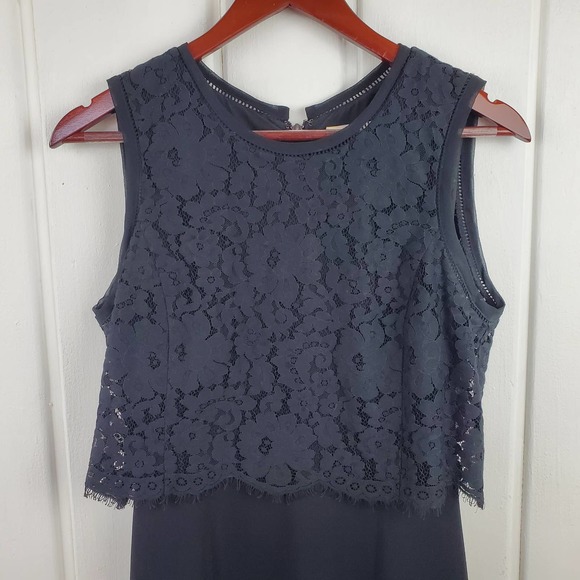Rebecca Taylor Navy Blue Sleeveless Crew Neck Lace Sheath Cocktail Dress Size 2 - Picture 3 of 12